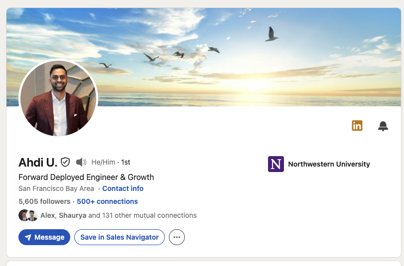 Ahdi LinkedIn profile forward deployed engineer product manager job search 2026