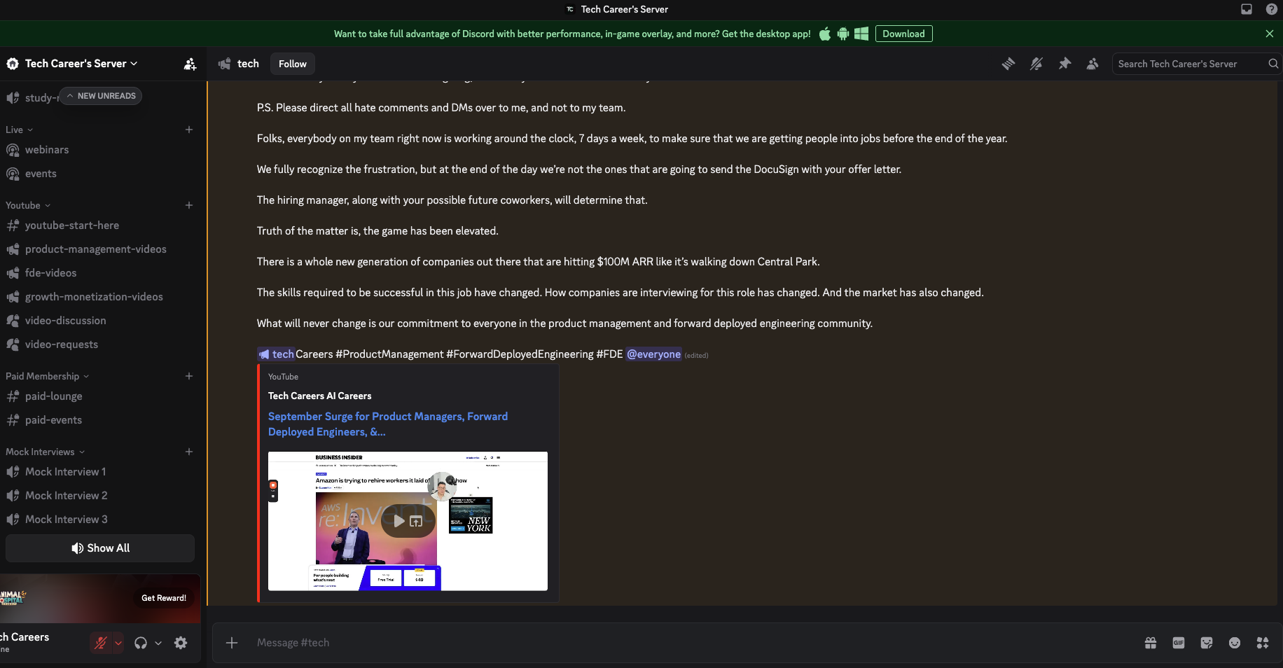 TechCareers Discord community forward deployed engineering product management 2026