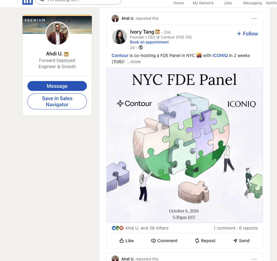 Ahdi LinkedIn profile forward deployed engineer product manager job search 2026